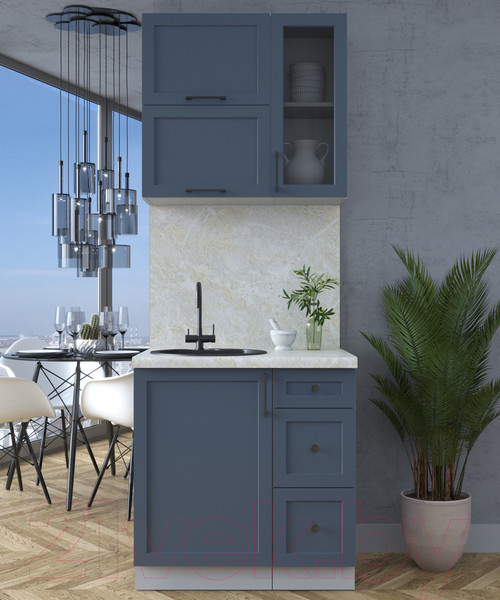 Изображение товара Кухонный гарнитур Интерлиния Тренд 0.8Б (индиго/индиго/опал светлый)