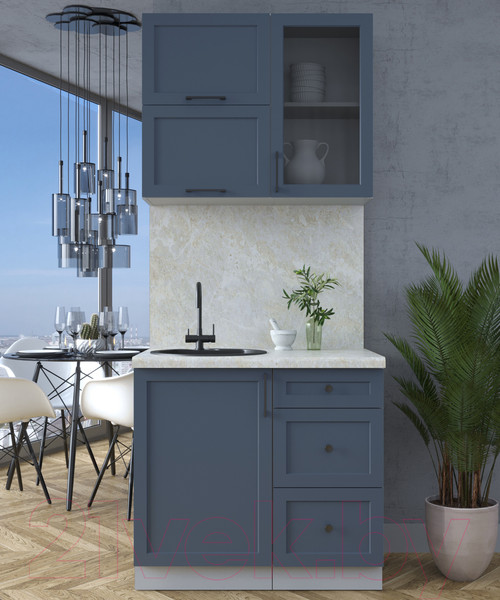 Изображение товара Кухонный гарнитур Интерлиния Тренд 0.9Б (индиго/индиго/опал светлый)