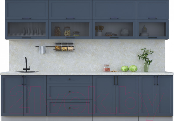 Изображение товара Кухонный гарнитур Интерлиния Тренд 3.0Б (индиго/индиго/опал светлый)