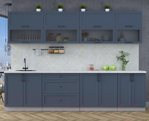 Изображение товара Кухонный гарнитур Интерлиния Тренд 3.0Б (индиго/индиго/опал светлый)