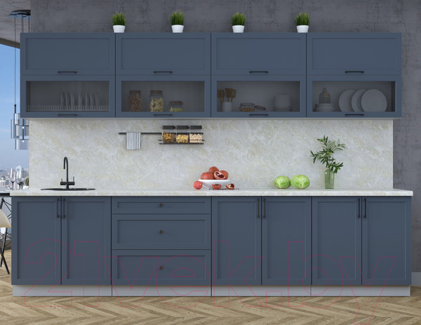 Изображение товара Кухонный гарнитур Интерлиния Тренд 3.2Б (индиго/индиго/опал светлый)