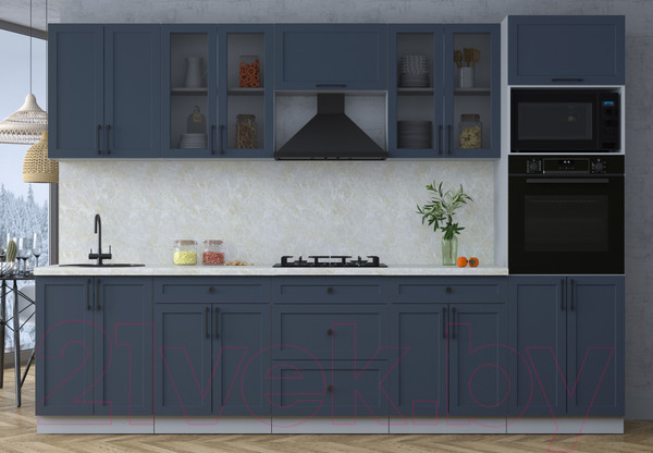 Изображение товара Кухонный гарнитур Интерлиния Тренд 3.0В (индиго/индиго/опал светлый)