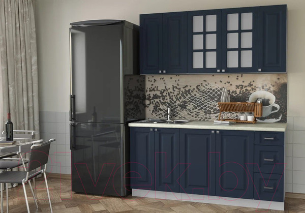 Изображение товара Кухонный гарнитур Интерлиния Мила Деко 1.7А (индиго/индиго/опал светлый)