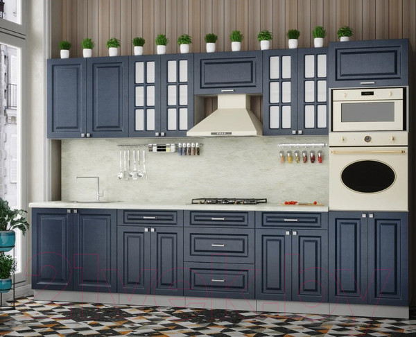 Изображение товара Кухонный гарнитур Интерлиния Мила Деко 3.2 (индиго/индиго/опал светлый)