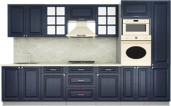 Изображение товара Кухонный гарнитур Интерлиния Мила Деко 3.4 (индиго/индиго/опал светлый)