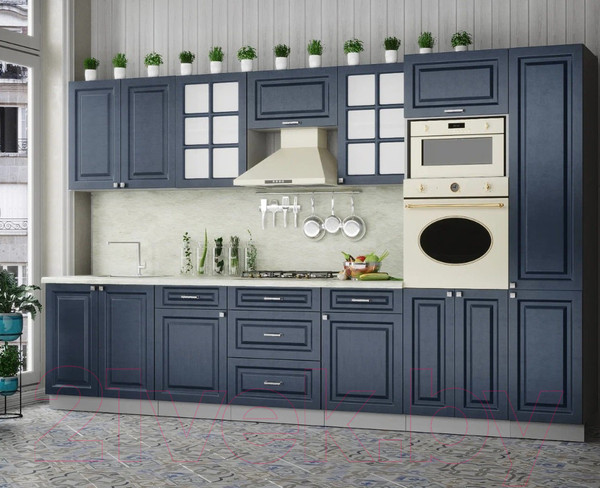 Изображение товара Кухонный гарнитур Интерлиния Мила Деко 3.4 (индиго/индиго/опал светлый)