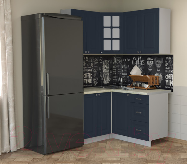Изображение товара Кухонный гарнитур Интерлиния Мила Деко 1.2x1.4 (индиго/индиго/опал светлый)