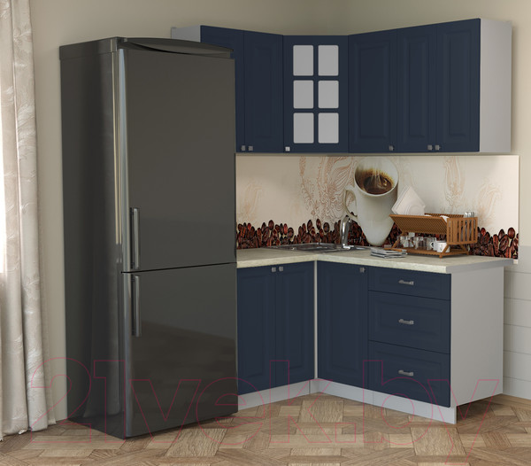 Изображение товара Кухонный гарнитур Интерлиния Мила Деко 1.2x1.6 (индиго/индиго/опал светлый)