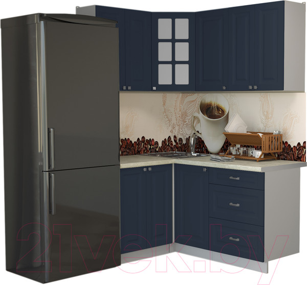 Изображение товара Кухонный гарнитур Интерлиния Мила Деко 1.2x1.6 (индиго/индиго/опал светлый)