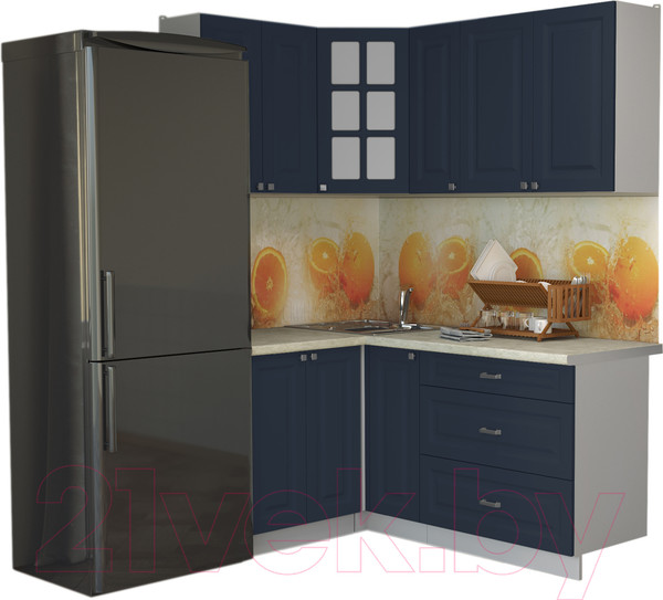 Изображение товара Кухонный гарнитур Интерлиния Мила Деко 1.2x1.7 (индиго/индиго/опал светлый)