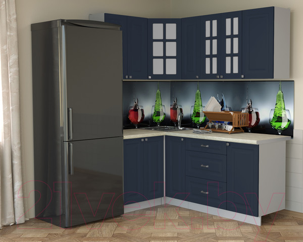 Изображение товара Кухонный гарнитур Интерлиния Мила Деко 1.2x1.9 (индиго/индиго/опал светлый)