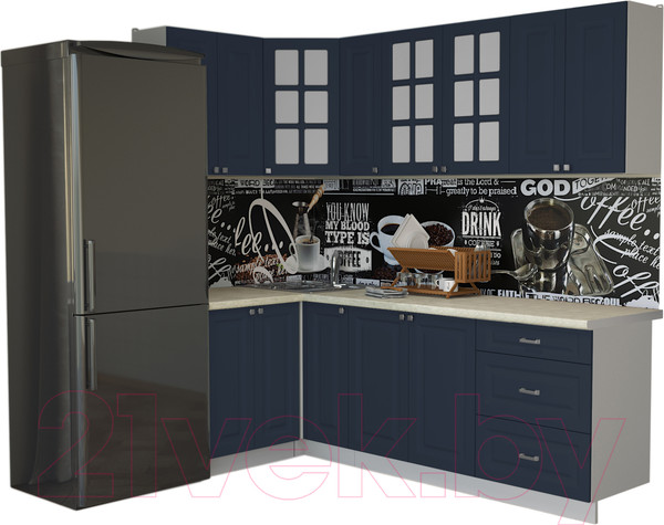 Изображение товара Кухонный гарнитур Интерлиния Мила Деко 1.2x2.3 (индиго/индиго/опал светлый)