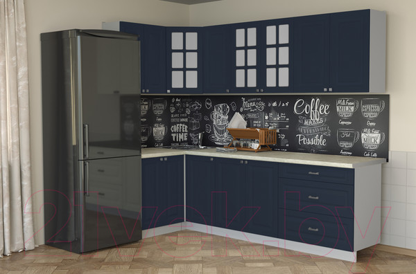 Изображение товара Кухонный гарнитур Интерлиния Мила Деко 1.2x2.6 (индиго/индиго/опал светлый)