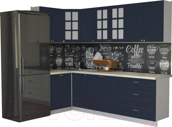 Изображение товара Кухонный гарнитур Интерлиния Мила Деко 1.2x2.6 (индиго/индиго/опал светлый)