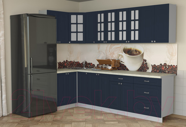 Изображение товара Кухонный гарнитур Интерлиния Мила Деко 1.2x2.7 (индиго/индиго/опал светлый)