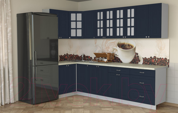Изображение товара Кухонный гарнитур Интерлиния Мила Деко 1.2x2.8 (индиго/индиго/опал светлый)