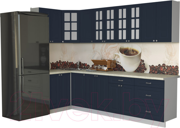 Изображение товара Кухонный гарнитур Интерлиния Мила Деко 1.2x2.8 (индиго/индиго/опал светлый)