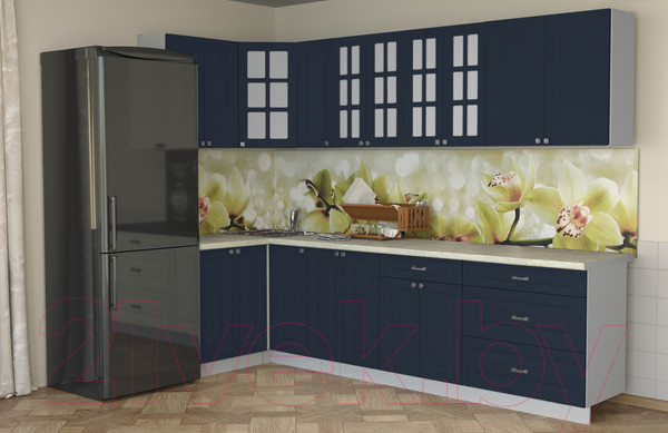 Изображение товара Кухонный гарнитур Интерлиния Мила Деко 1.2x2.9 (индиго/индиго/опал светлый)