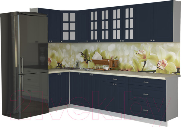 Изображение товара Кухонный гарнитур Интерлиния Мила Деко 1.2x2.9 (индиго/индиго/опал светлый)