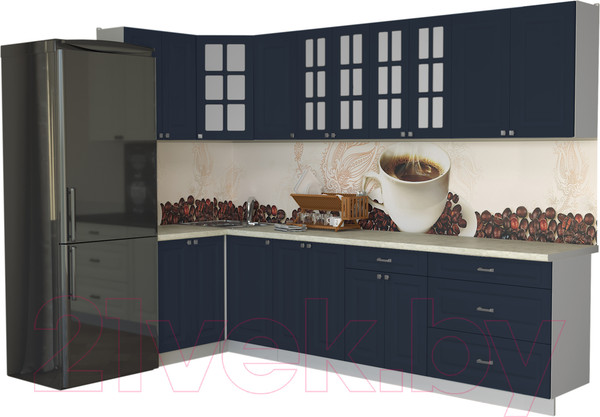 Изображение товара Кухонный гарнитур Интерлиния Мила Деко 1.2x3.0 (индиго/индиго/опал светлый)