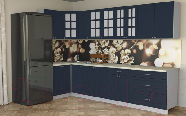 Изображение товара Кухонный гарнитур Интерлиния Мила Деко 1.2x3.2 (индиго/индиго/опал светлый)