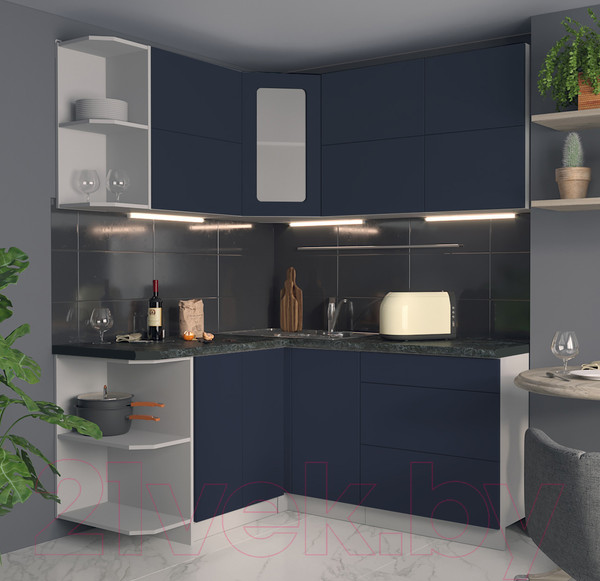 Изображение товара Кухонный гарнитур Интерлиния Мила Матте 1.5x1.7 А левая (индиго/индиго глянец/кастилло темный)
