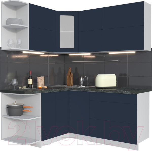 Изображение товара Кухонный гарнитур Интерлиния Мила Матте 1.5x1.8 А левая (индиго/индиго глянец/кастилло темный)