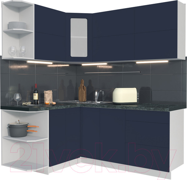Изображение товара Кухонный гарнитур Интерлиния Мила Матте 1.5x1.9 А левая (индиго/индиго глянец/кастилло темный)