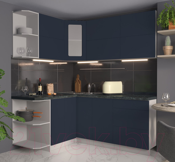 Изображение товара Кухонный гарнитур Интерлиния Мила Матте 1.5x1.9 А левая (индиго/индиго глянец/кастилло темный)