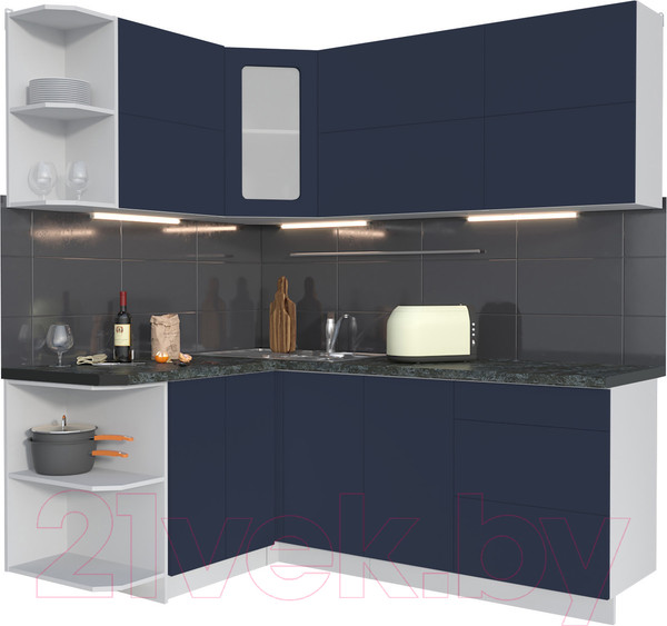 Изображение товара Кухонный гарнитур Интерлиния Мила Матте 1.5x2.0 А левая (индиго/индиго глянец/кастилло темный)