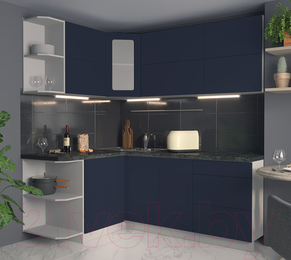 Изображение товара Кухонный гарнитур Интерлиния Мила Матте 1.5x2.0 А левая (индиго/индиго глянец/кастилло темный)