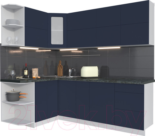 Изображение товара Кухонный гарнитур Интерлиния Мила Матте 1.5x2.3 А левая (индиго/индиго глянец/кастилло темный)