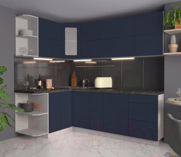 Изображение товара Кухонный гарнитур Интерлиния Мила Матте 1.5x2.3 А левая (индиго/индиго глянец/кастилло темный)