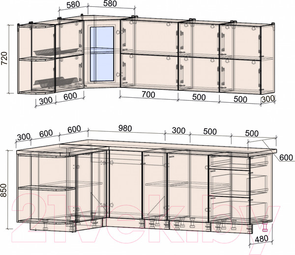 Изображение товара Кухонный гарнитур Интерлиния Мила Матте 1.5x2.3 А левая (индиго/индиго глянец/кастилло темный)
