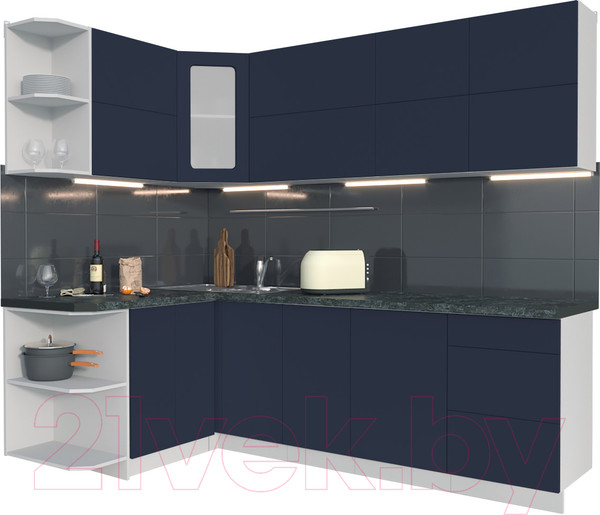 Изображение товара Кухонный гарнитур Интерлиния Мила Матте 1.5x2.4 А левая (индиго/индиго глянец/кастилло темный)