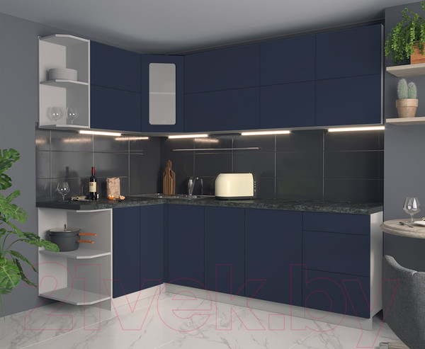 Изображение товара Кухонный гарнитур Интерлиния Мила Матте 1.5x2.4 А левая (индиго/индиго глянец/кастилло темный)