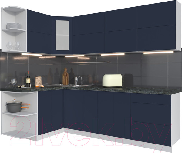 Изображение товара Кухонный гарнитур Интерлиния Мила Матте 1.5x2.5 А левая (индиго/индиго глянец/кастилло темный)