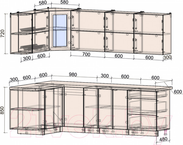 Изображение товара Кухонный гарнитур Интерлиния Мила Матте 1.5x2.5 А левая (индиго/индиго глянец/кастилло темный)