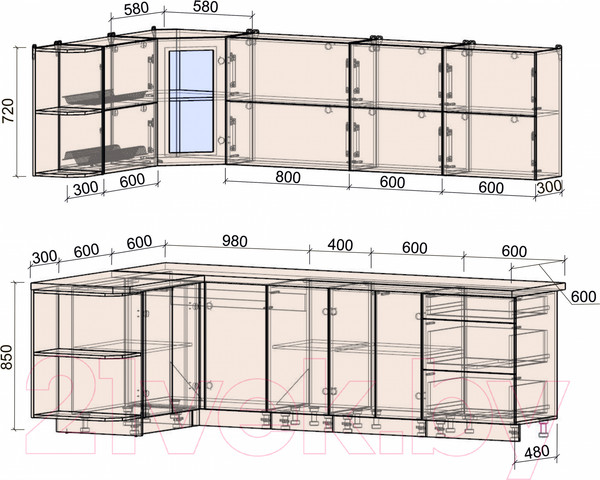 Изображение товара Кухонный гарнитур Интерлиния Мила Матте 1.5x2.6 А левая (индиго/индиго глянец/кастилло темный)