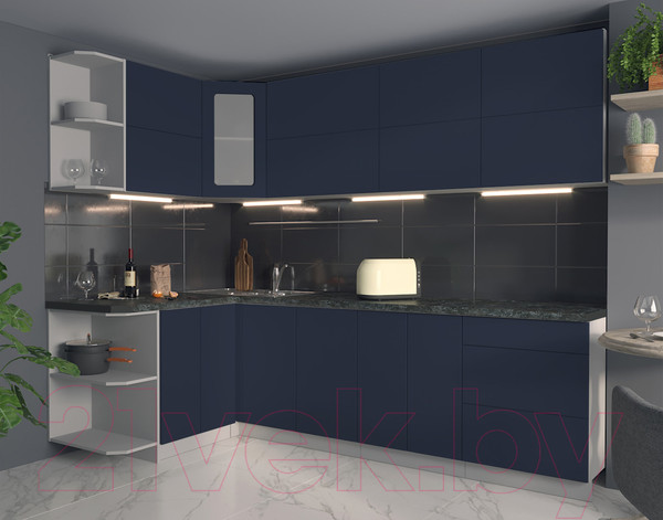 Изображение товара Кухонный гарнитур Интерлиния Мила Матте 1.5x2.6 А левая (индиго/индиго глянец/кастилло темный)