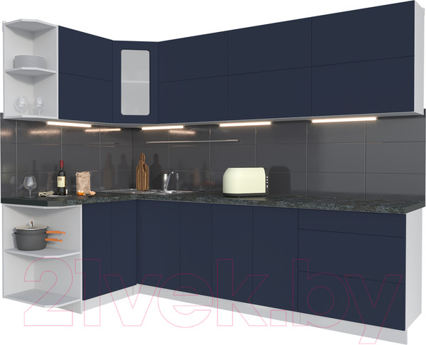 Изображение товара Кухонный гарнитур Интерлиния Мила Матте 1.5x2.7 А левая (индиго/индиго глянец/кастилло темный)