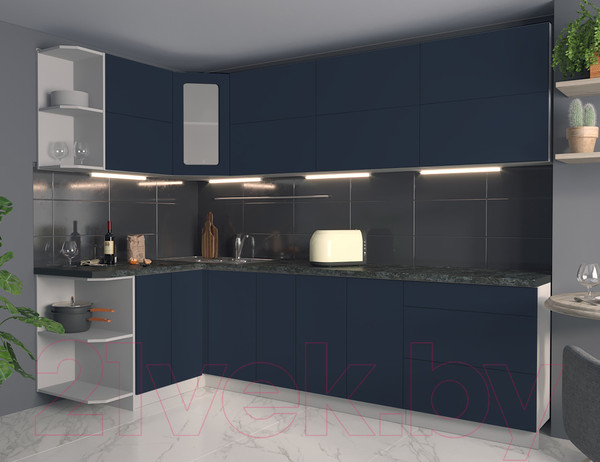 Изображение товара Кухонный гарнитур Интерлиния Мила Матте 1.5x2.7 А левая (индиго/индиго глянец/кастилло темный)