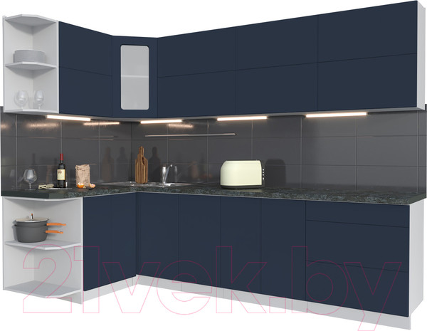 Изображение товара Кухонный гарнитур Интерлиния Мила Матте 1.5x2.8 А левая (индиго/индиго глянец/кастилло темный)
