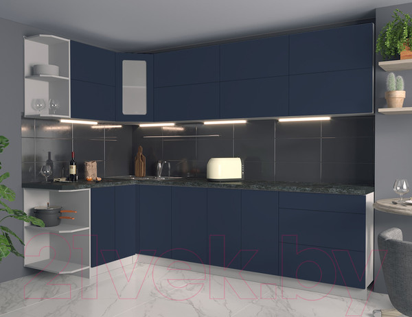 Изображение товара Кухонный гарнитур Интерлиния Мила Матте 1.5x2.8 А левая (индиго/индиго глянец/кастилло темный)