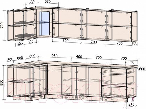 Изображение товара Кухонный гарнитур Интерлиния Мила Матте 1.5x2.8 А левая (индиго/индиго глянец/кастилло темный)