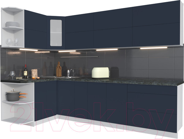Изображение товара Кухонный гарнитур Интерлиния Мила Матте 1.5x2.9 А левая (индиго/индиго глянец/кастилло темный)