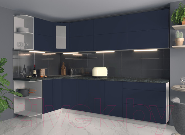 Изображение товара Кухонный гарнитур Интерлиния Мила Матте 1.5x2.9 А левая (индиго/индиго глянец/кастилло темный)