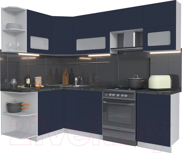 Изображение товара Кухонный гарнитур Интерлиния Мила Матте 1.5x2.5 Б левая (индиго/индиго глянец/кастилло темный)