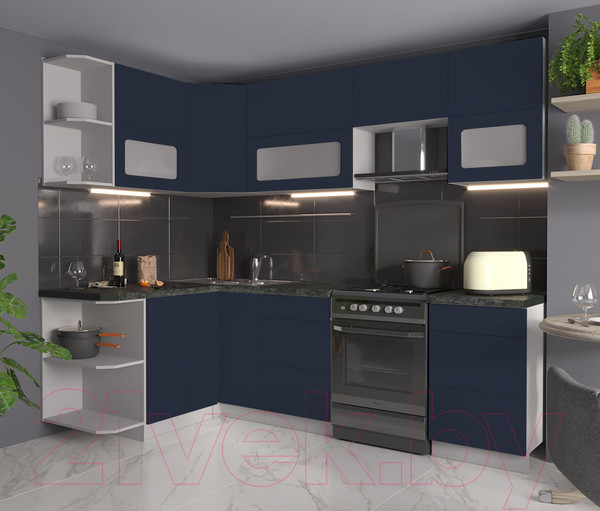 Изображение товара Кухонный гарнитур Интерлиния Мила Матте 1.5x2.5 Б левая (индиго/индиго глянец/кастилло темный)
