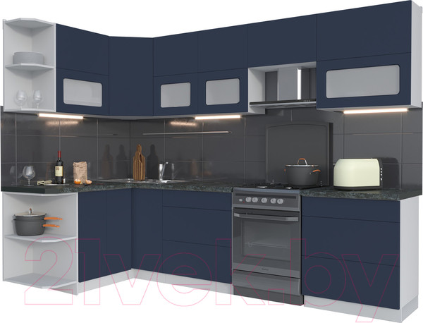 Изображение товара Кухонный гарнитур Интерлиния Мила Матте 1.5x2.9 Б левая (индиго/индиго глянец/кастилло темный)
